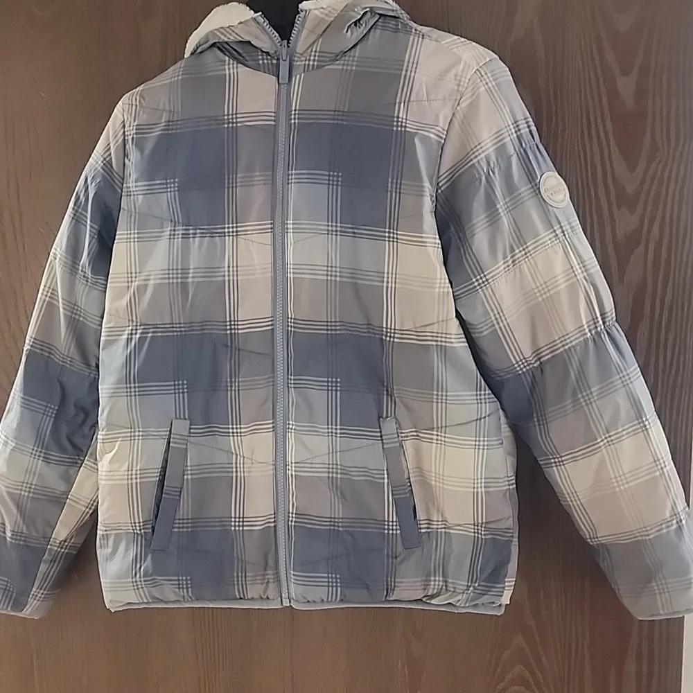 Abercrombie & Fitch Blue Plaid Cozy Puffer, Reversable